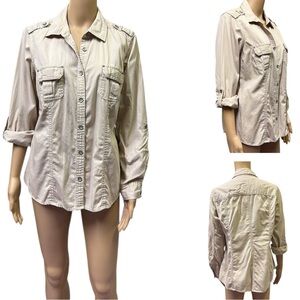 Cotton Sonoma Khaki Metal Button Up Snap Pocket Button Tab Long Sleeve Shirt L